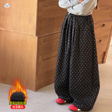 女童加绒加厚阔腿裤2025秋冬新款休闲碎花弯刀裤中大童灯笼裤长裤，童装裤子，祺儿童装