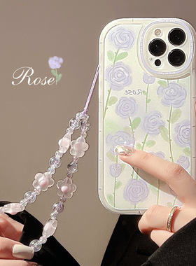 purple rose chain soft case适用ihone 11 12 13 14 15 16 17 pro max XR XS MAX 7 8 PLUS