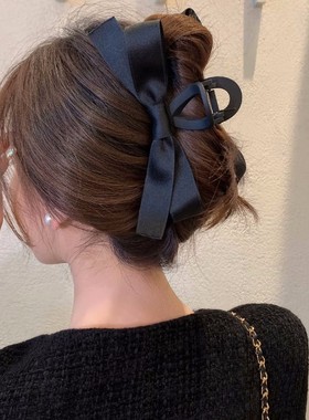 赫本风黑色蝴蝶结抓夹女大号高级感盘发网红发夹后脑勺鲨鱼夹头饰