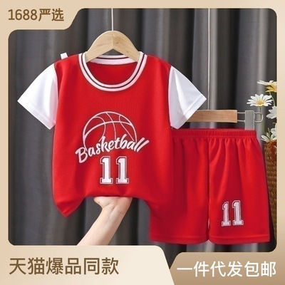 夏季儿童篮球服套装中小童运动速干衣女童短袖套装女童背心短裤