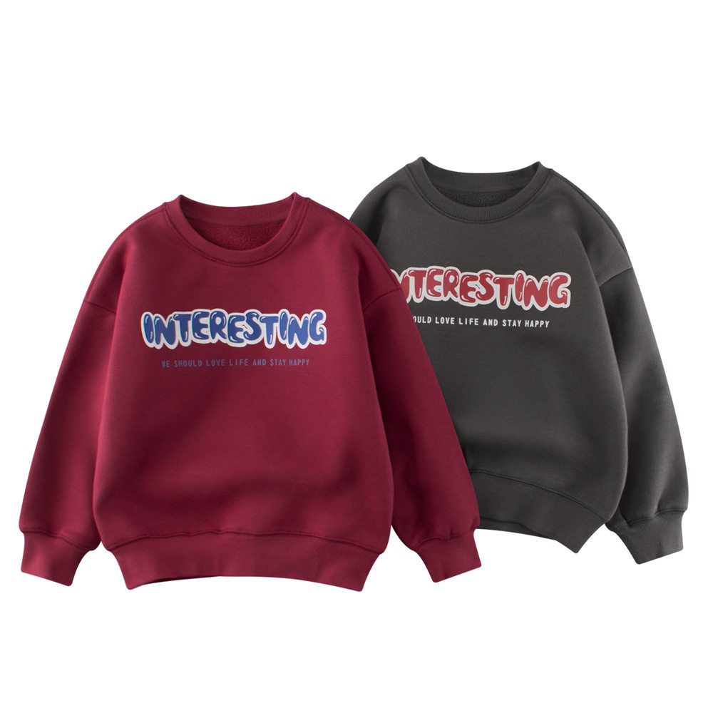 GRrr品牌亲子童装卫衣儿童中大童摇粒加绒上衣青少年套头衫字母