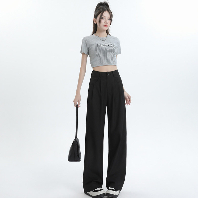 女款西装裤子春秋薄款腰垂感休闲夏季窄版拖地直筒阔腿防晒裤正品