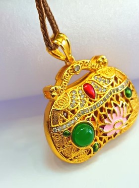 沙金饰品珐琅钱袋吊坠项链女仿真黄金国潮挂坠小众轻奢级感配饰