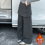 女童加绒裤子2025年秋冬新款可拆卸屁帘阔腿裤中大童韩系直筒长裤，童装裤子，祺儿童装