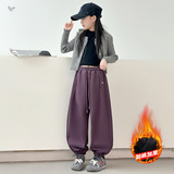 女童刺绣卫裤加绒2025年秋冬新款中大童休闲束脚裤宽松阔腿裤长裤，童装裤子，祺儿童装
