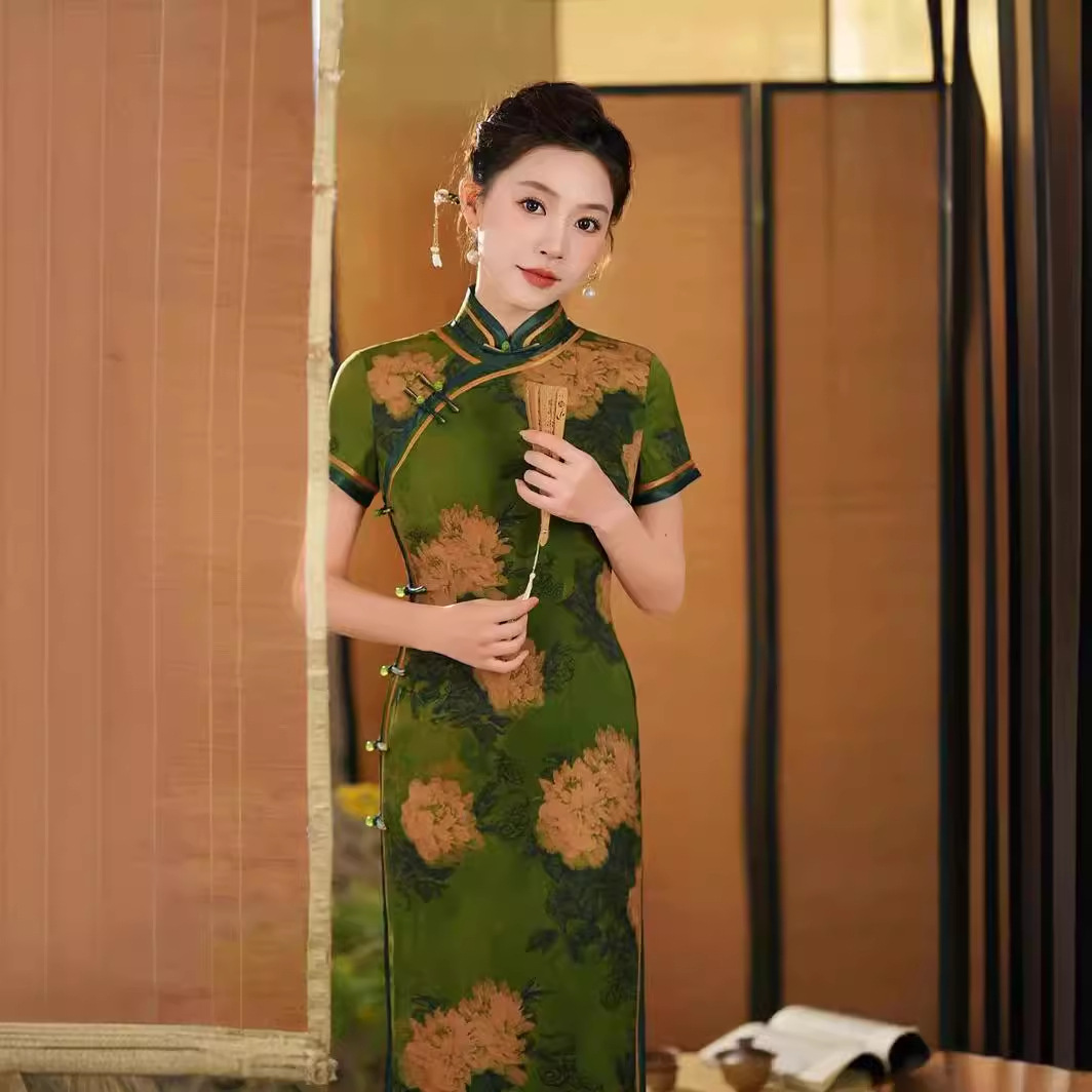 2025春款新款端复古气质妈妈中国风老上海滩优雅旗袍长款礼服女装