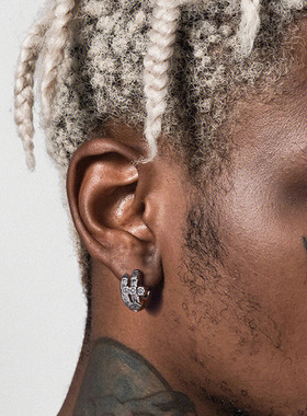 GangGang嘻哈街头正义之剑耳环S925银耳针欧美潮流时尚满钻耳饰男