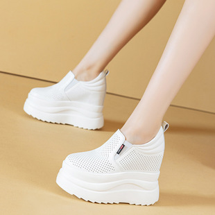 粗跟超高跟厚底真皮英伦风单鞋 13cm小个子一脚蹬女鞋 增高鞋