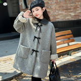女童呢子大衣2025秋冬新款中大童韩系娃娃领蝴蝶结风衣中长款外套，童装外套，祺儿童装