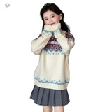 女童加厚毛衣2025秋冬新款甜美费尔岛提花针织衫中大童打底衫春秋，童装毛衣，祺儿童装