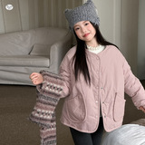 女童2025年冬季新款樱粉双面可穿带围脖毛毛衣棉外套女孩加绒棉服，童装棉衣，祺儿童装