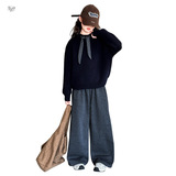 女童加绒加厚毛衣2025年秋冬新款格子领结针织衫中大童休闲打底衫，童装毛衣，祺儿童装