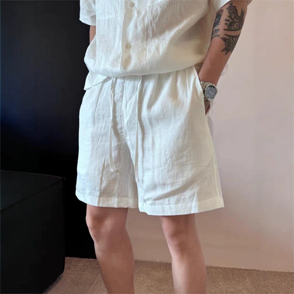 老钱风亚麻短裤夏季薄款海边度假风棉麻裤子松弛慵懒感百搭沙滩裤