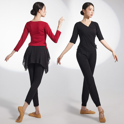 舞蹈专用考级夏季练功服上衣女成人形体黑色衣服现古典舞拉丁舞