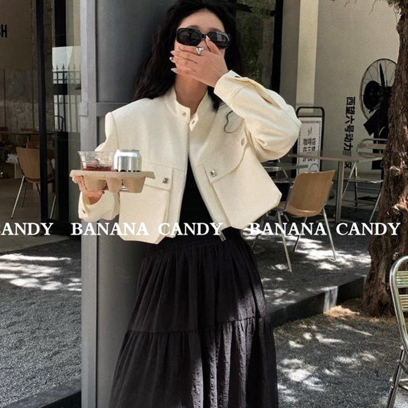 现货折扣一韩版休闲大口袋超短外套小个子休闲女装百搭上衣82058