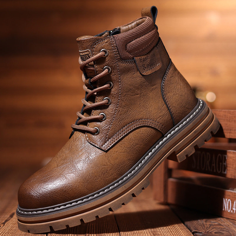 Men's Plush Shoes Warm Ankle Boots 英伦风男高腰皮鞋机车靴子