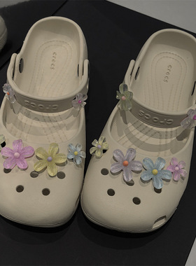 AI LIFE 芭蕾洞洞鞋配饰鞋花透明水钻花朵闪多色适配Cross/Crocs