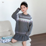 女童加厚毛衣2025秋冬新款甜美费尔岛提花针织衫中大童打底衫春秋，童装毛衣，祺儿童装