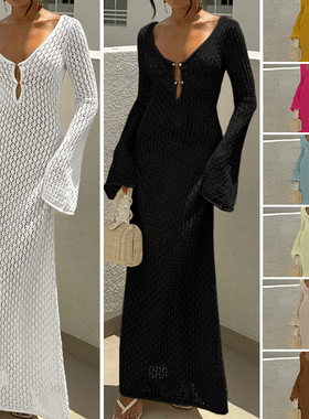 Knitted Beach Dresses Sundress欧美镂空针织紧身沙滩裙连衣裙