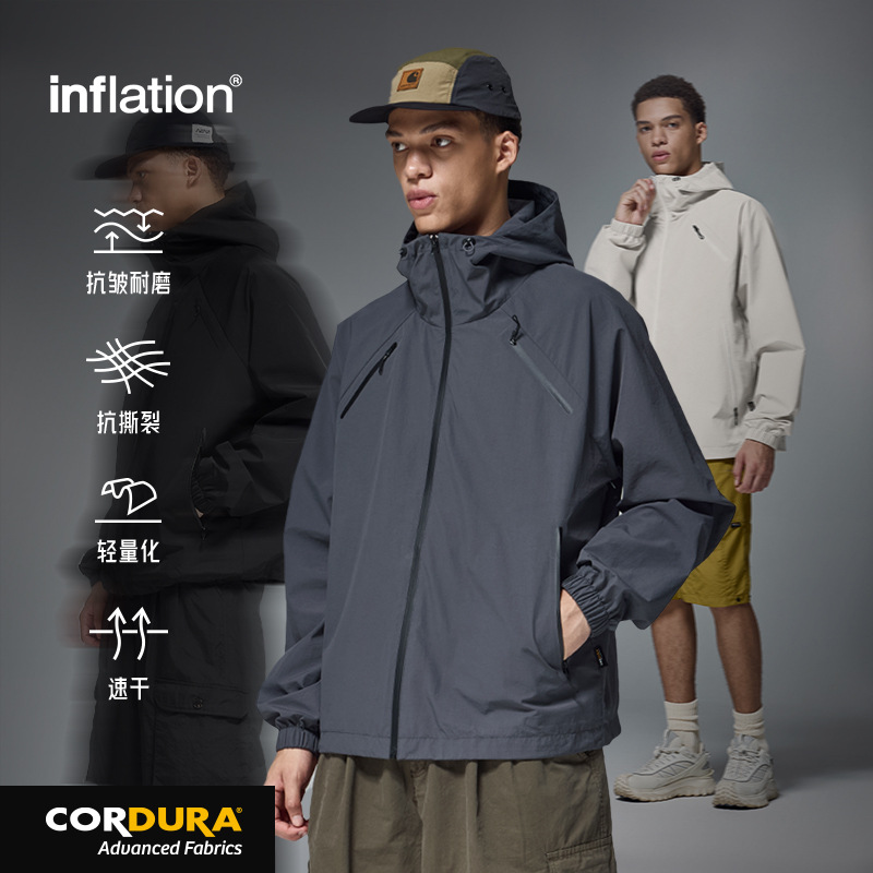 CORDURA®冲锋衣2024秋冬潮牌压胶口袋防水拉链连帽外套