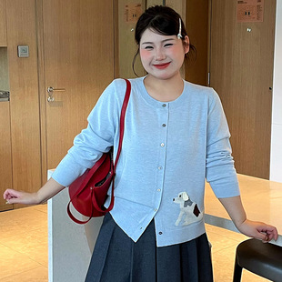 乃粒23732大码女装宽松百搭开衫女外套2026春款胖mm提花小狗上衣