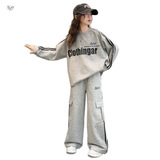 女童卫衣套装2025秋装女大童直筒裤休闲阔腿裤儿童运动裤两件套潮，童装休闲套装，祺儿童装