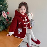 女童猫咪加绒外套秋冬季2025新款洋气儿童加厚保暖时髦冬装毛毛衣，童装外套，祺妙童装