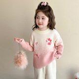 女童毛衣秋冬季2025新款时髦渐变儿童针织打底衫卡通冬装线衣P70，童装毛衣，祺妙童装