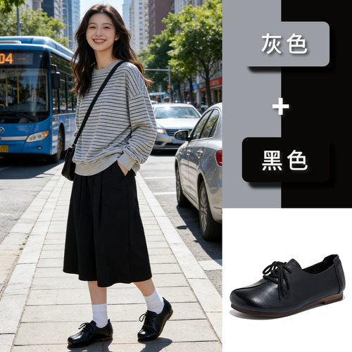 头层牛皮时装鞋2026春夏新款复古百搭玛丽珍鞋女休闲平底小皮鞋