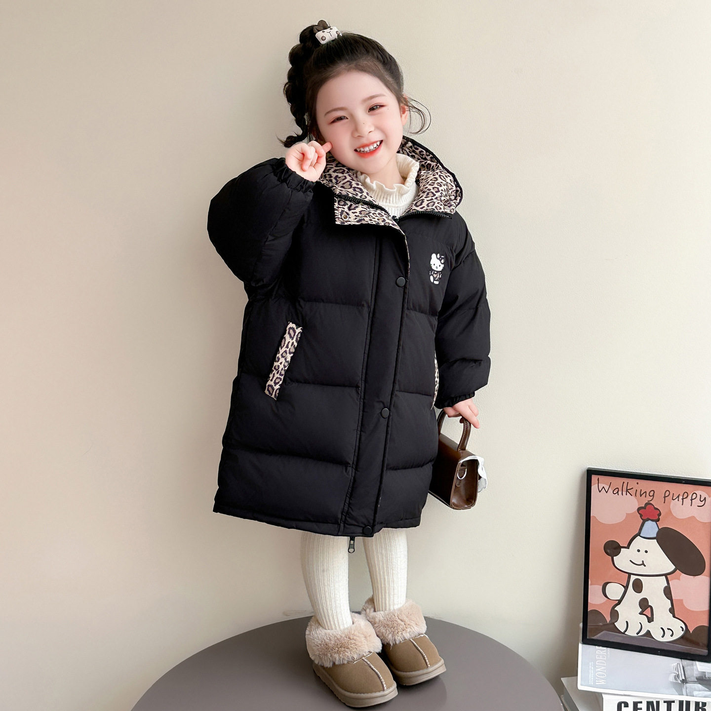 女童加厚棉服冬装洋气儿童保暖两面穿外套韩版冬季中长款棉衣P122，童装棉衣，祺妙童装