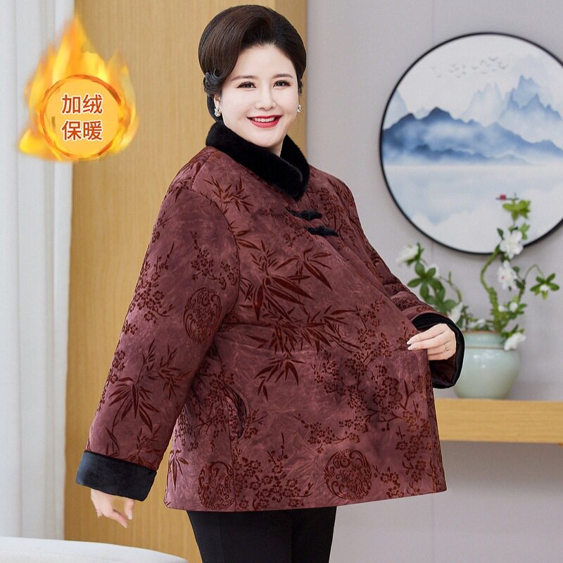 200斤胖太太唐装加绒外套棉衣加大码女装新中式棉袄老人奶奶棉服