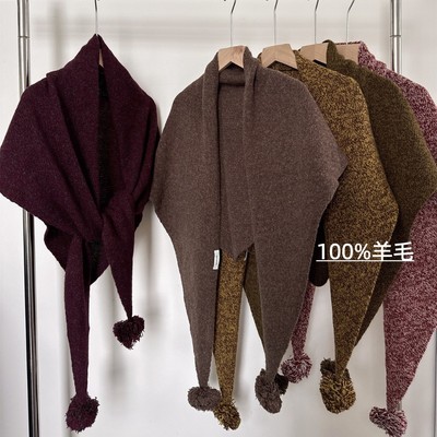 秋冬季针织三角披肩女气质保暖围巾