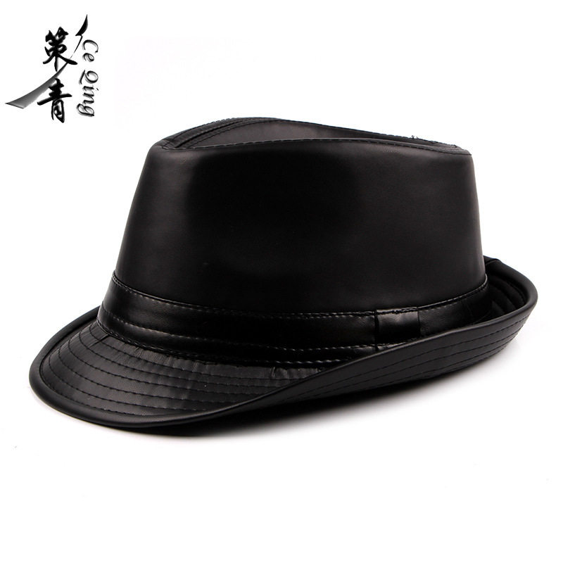 秋冬新款pu皮质礼帽女士光板时尚英伦简约复古弯檐帽士爵士帽潮