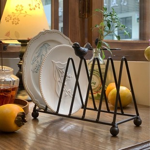 复古美式 盘架厨房餐具盘子沥水架三脚书架杂志架骨碟架桌面整理架