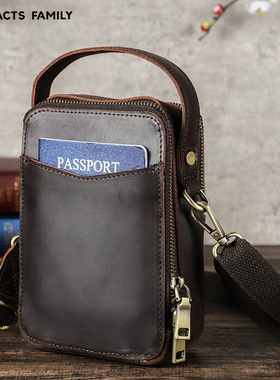 复古疯马牛皮真皮质手机钱包卡包护照收纳包旅行便携手提斜挎迷你