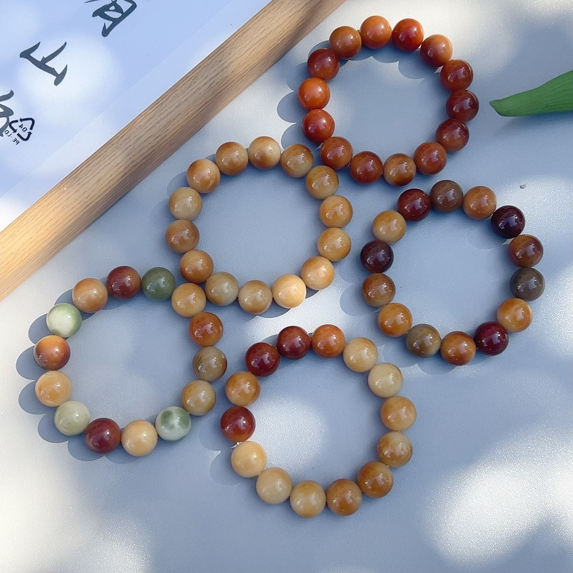 菩提根精工干磨玉化料手串15mm圆珠糖心花皮一线天