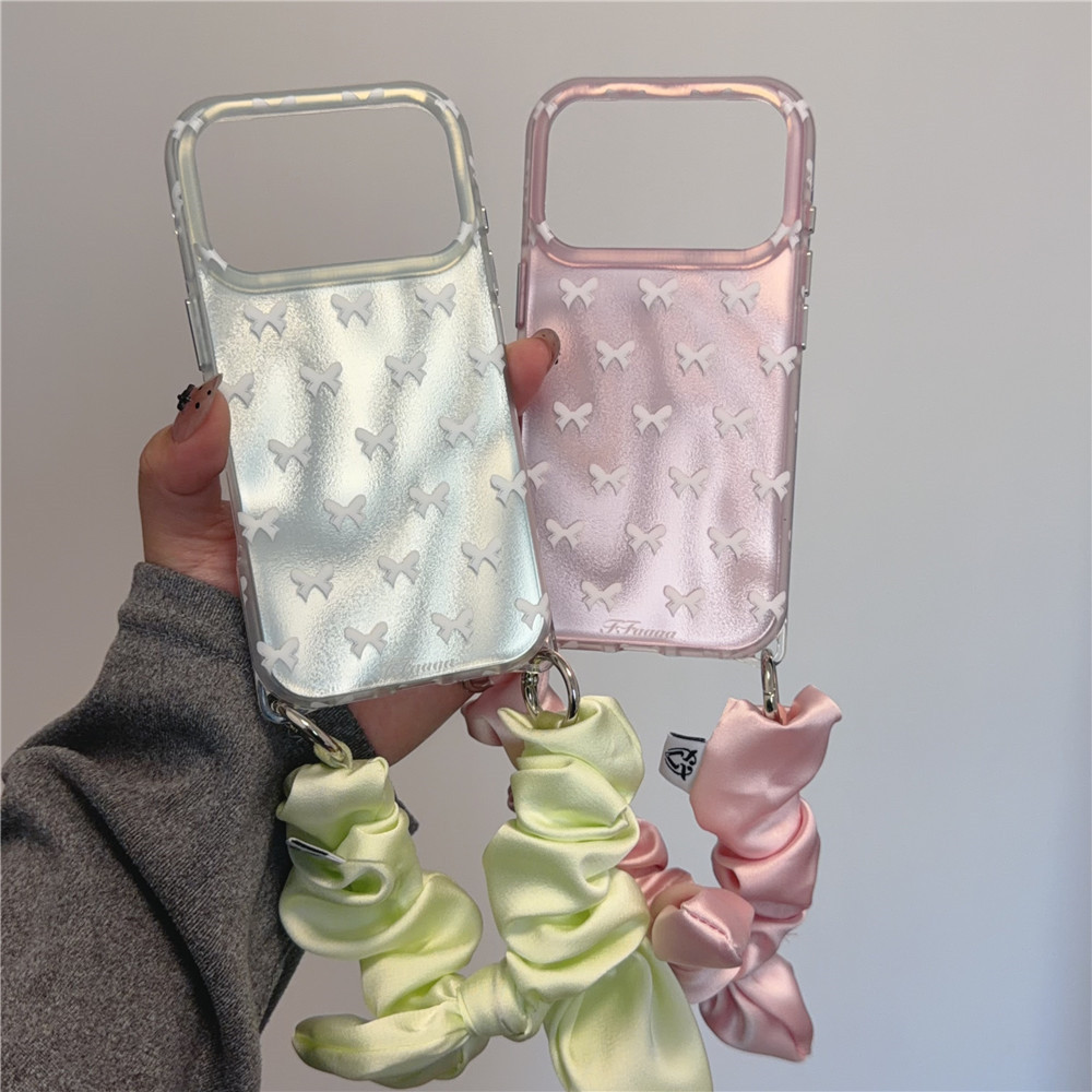 【MU MU MU】韩系少女ins鎏光蝴蝶结适用于iphone17promax苹果16p手机壳15丝巾手提