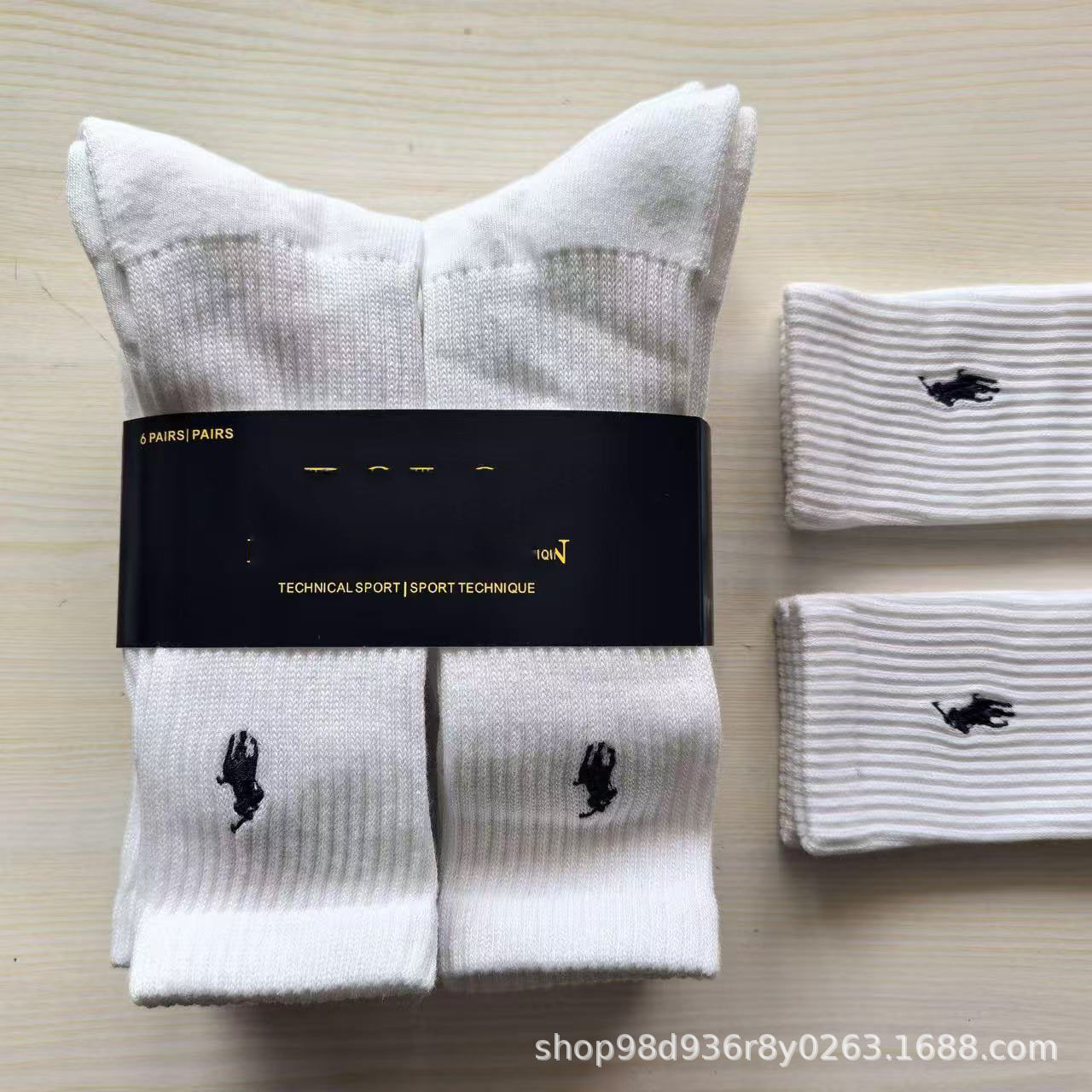 thumbnail for Cross-border foreign trade PO Raff LO Lauren black and white mid-length towel bottom sports socks casual embroidery polo 6