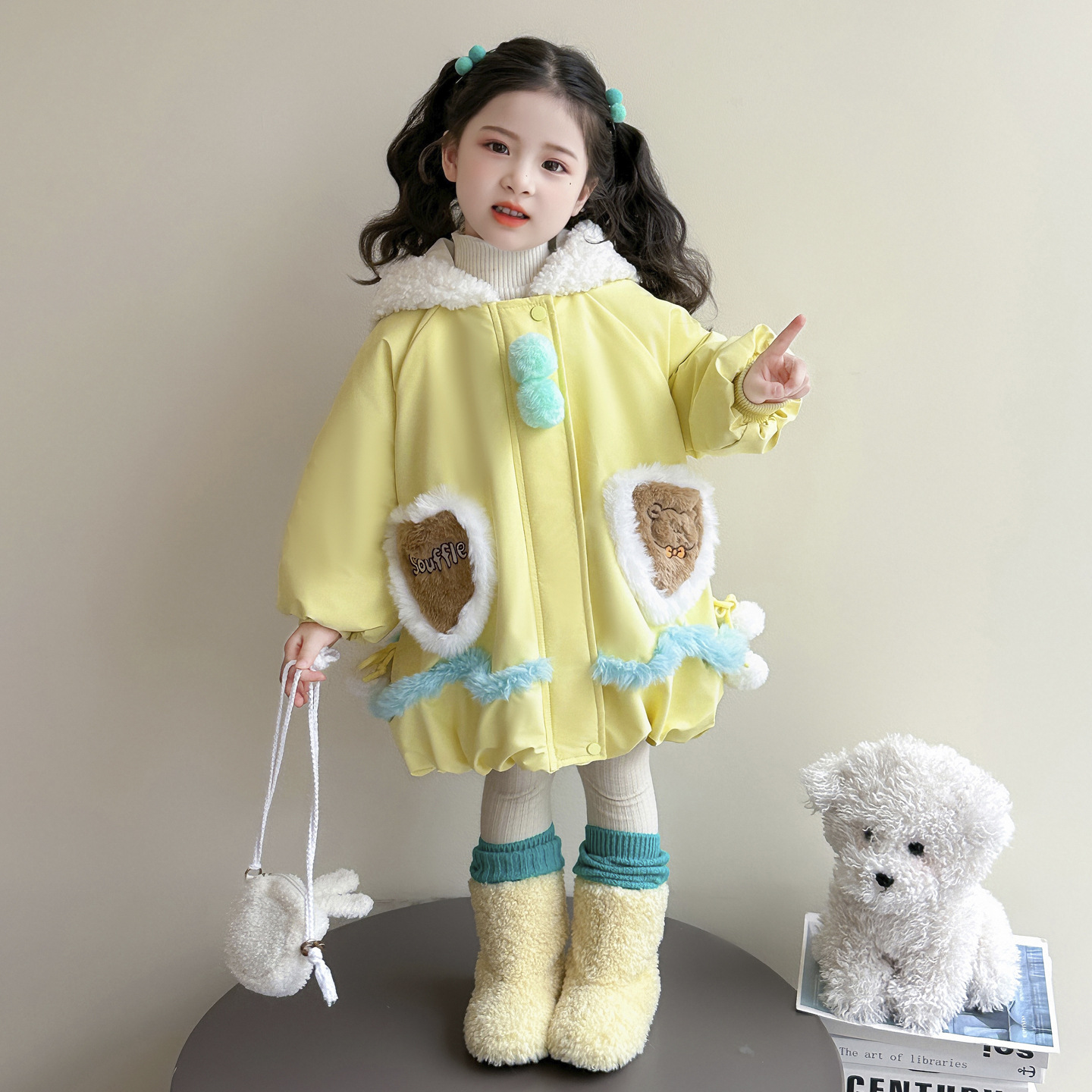 女童洛丽塔公主棉服冬季2025新款洋气女加绒加厚保暖冬装棉衣P98，童装棉衣，祺妙童装