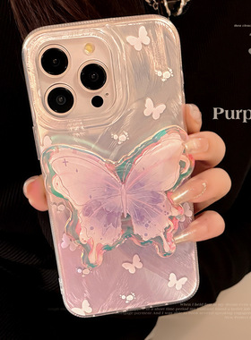Purple Butterfly Stand hard case适用iphone 11 12 13 14 15 16 plus 17 pro max
