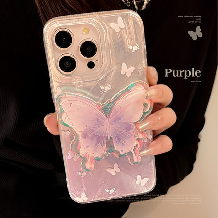 Purple Butterfly Stand hard case适用iphone 11 12 13 14 15 16 plus 17 pro max