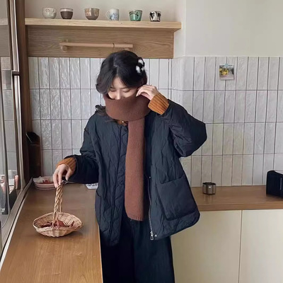 白鸭绒轻薄菱形格羽绒服女葫芦秋冬装新款级感大码宽松圆领外套