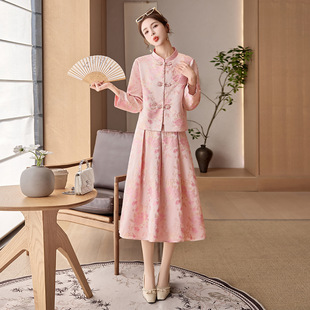 套装 新款 新中式 设计感显瘦外套百褶裙两件套裙LB2608 女2026春季