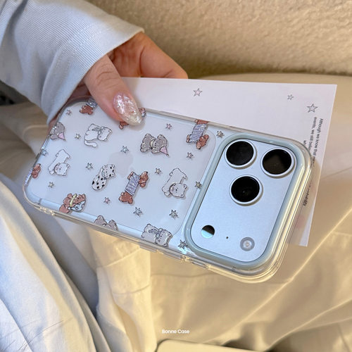 AceCase浮雕闪粉小狗iphone16苹果17promax适用14手机壳15透明闪粉13防摔