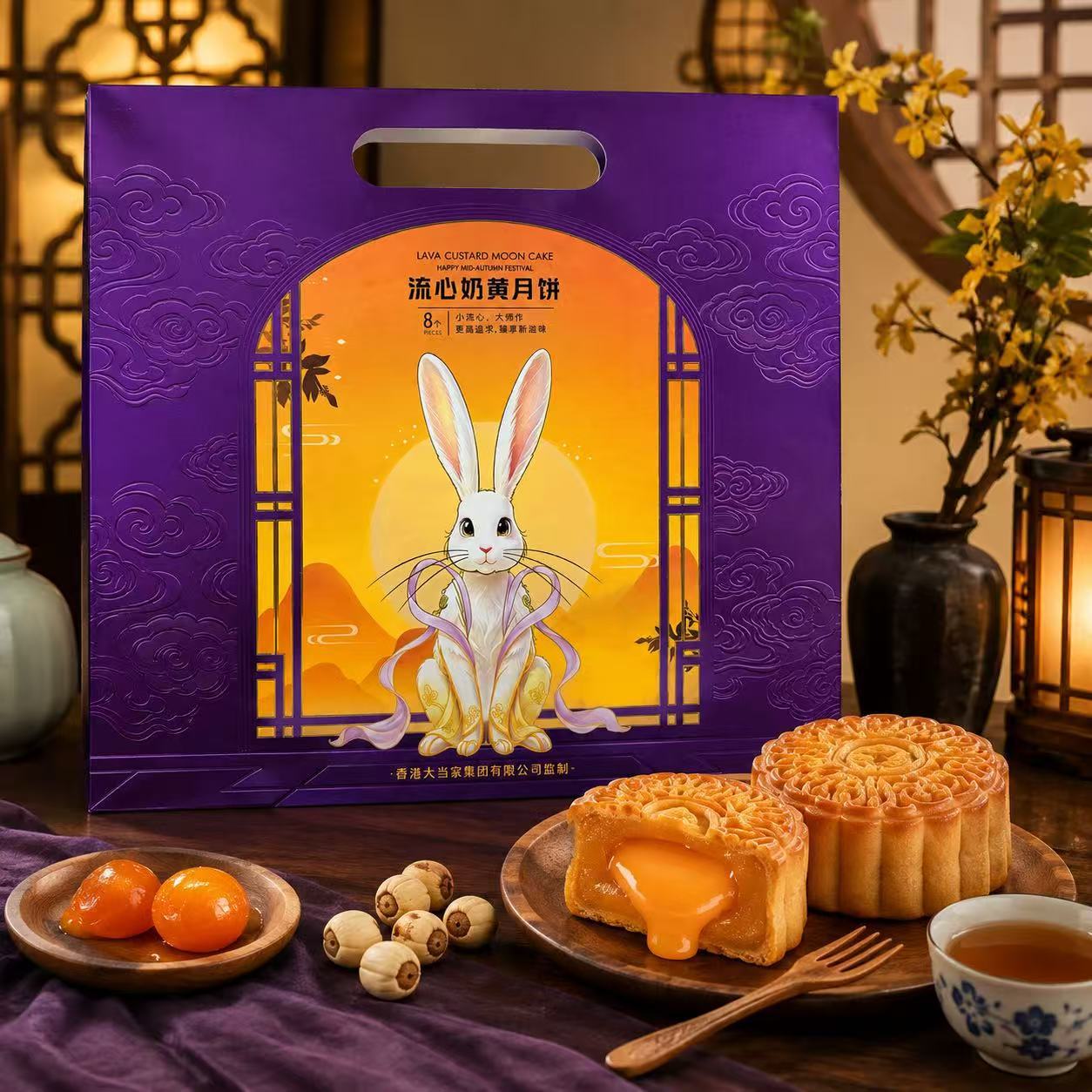 香港大当家流心奶黄月饼脆皮叉烧伍仁月饼糕点中秋节送礼礼盒装