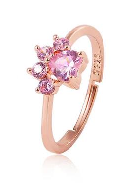 开口可调节戒指镶锆石可爱女