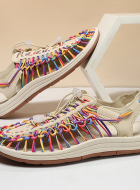 沙滩鞋情侣凉鞋 Woven women's sandals beach shoes plus size