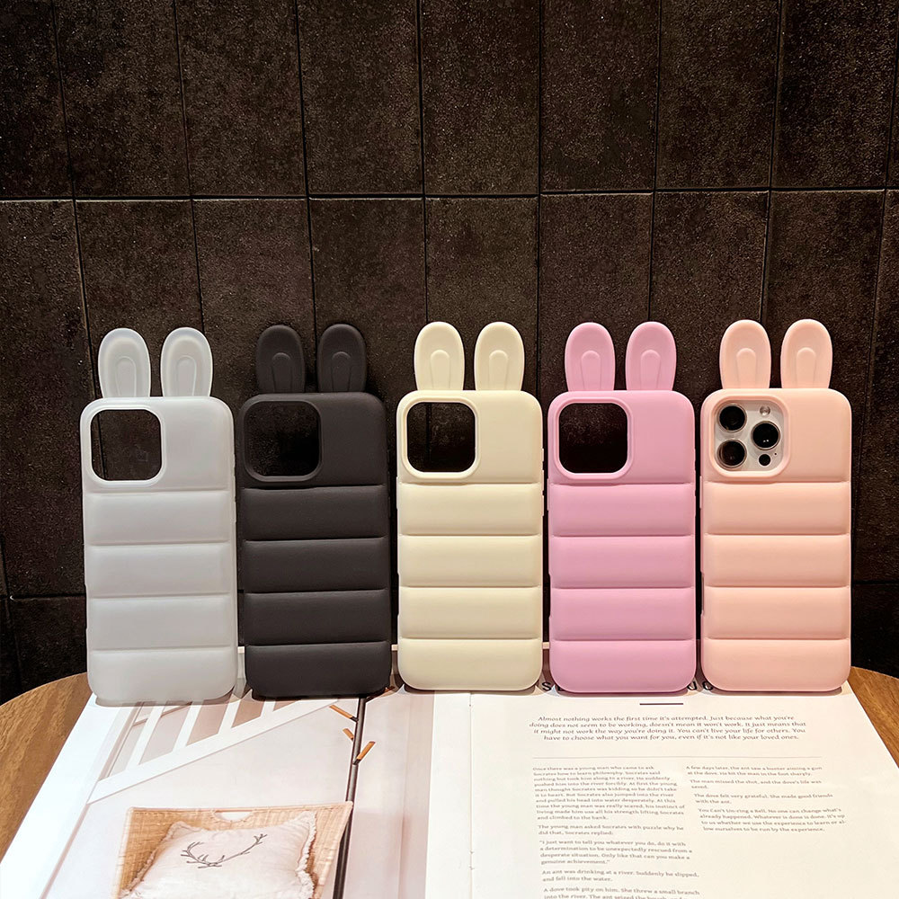 立体兔耳朵适用苹果17promax手机壳iPhone16纯色鼓包防摔保护套14
