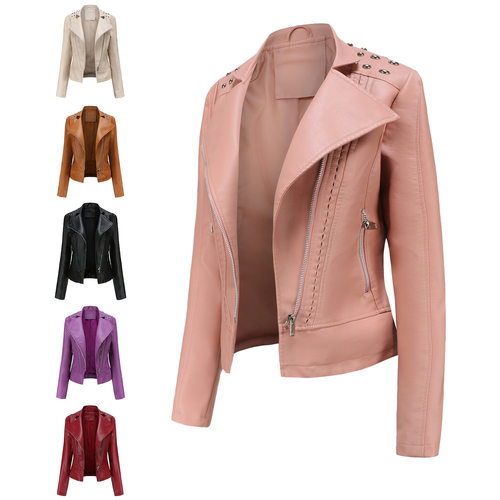 Leather Jacket Women Moto Biker Zipper Jacket女修身夹克外套