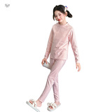 女童撞色格子保暖内衣套装2025年冬季新款中大童休闲德绒睡衣冬装，童装家居服（睡衣），祺儿童装